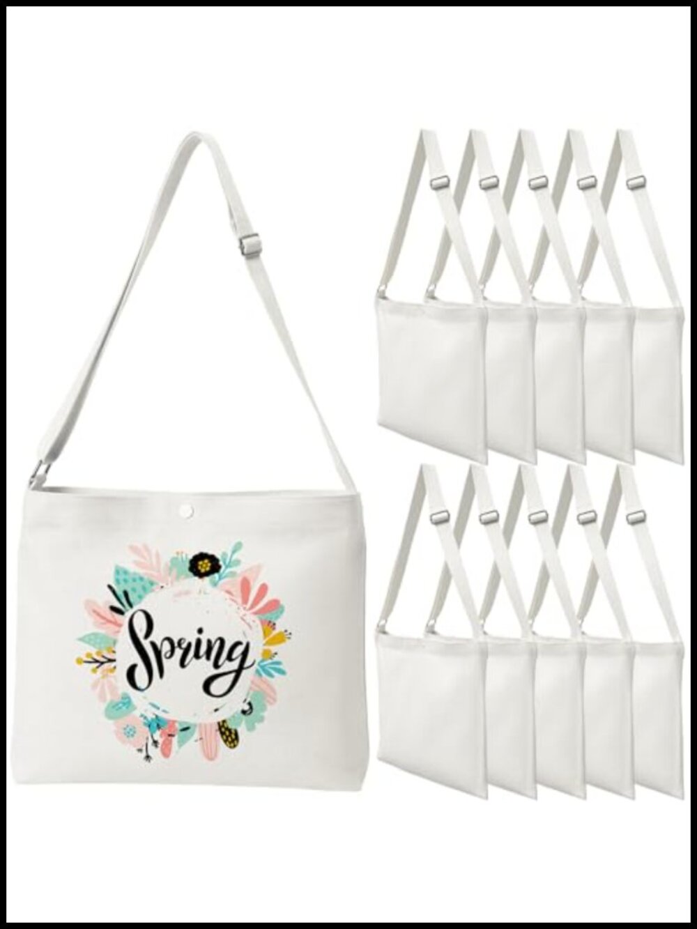 10 Pack Canvas Crossbody Tote Bags Adjustable Strap Lightweight Shoulder Bag
